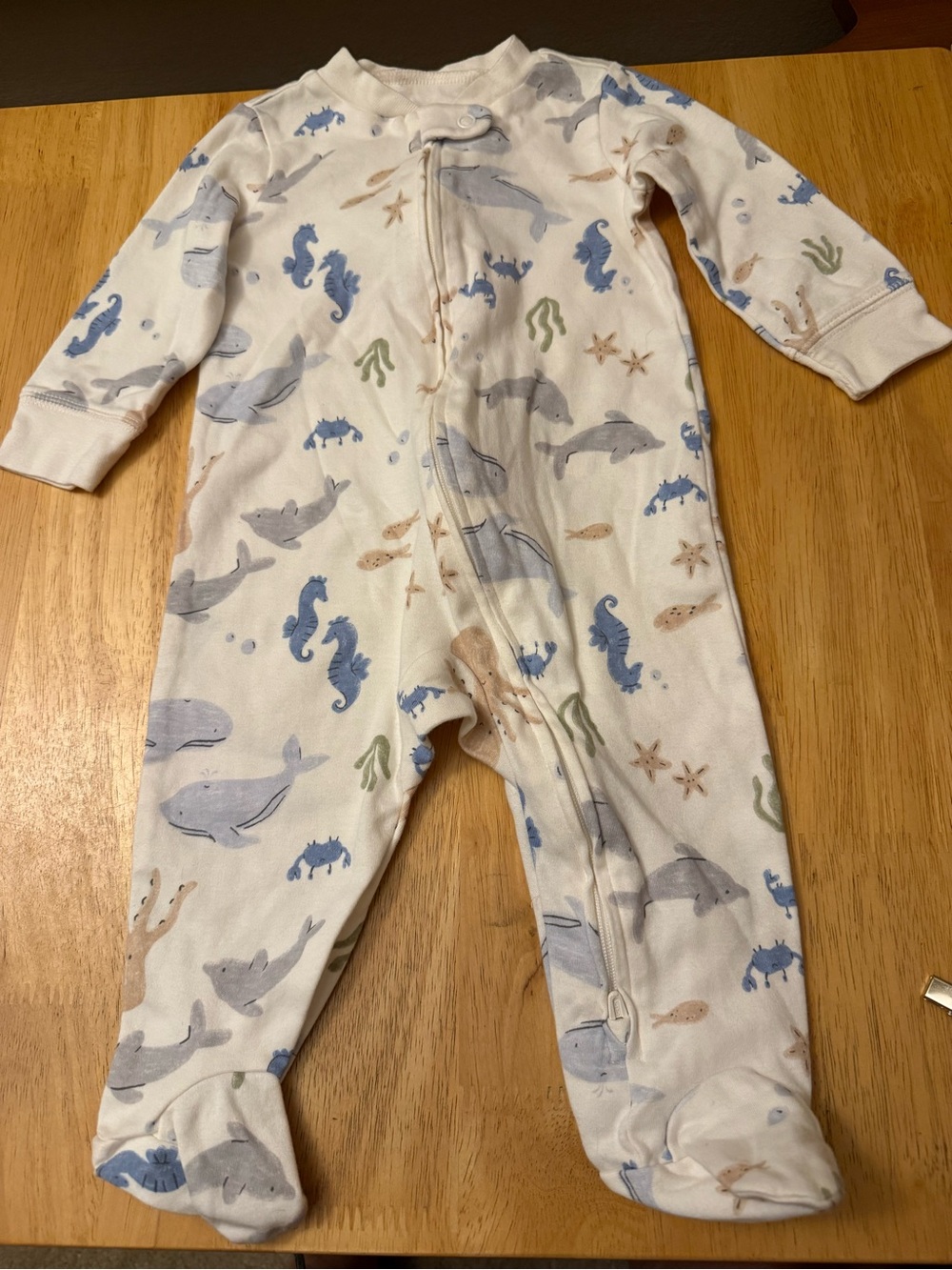 Carter's Cream Footed One-Piece with Blue and Gray Sea Creatures